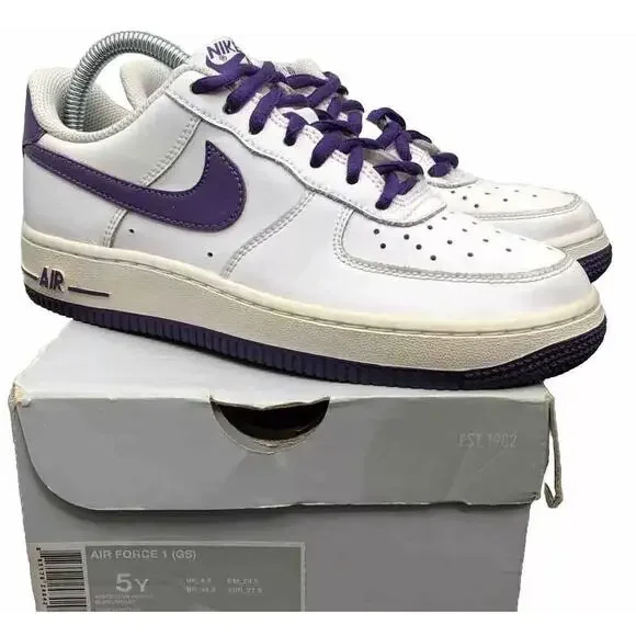 Nike Air Force 1 Dunk Low 314192 White Purple Boys 5 Fast Ship In Box